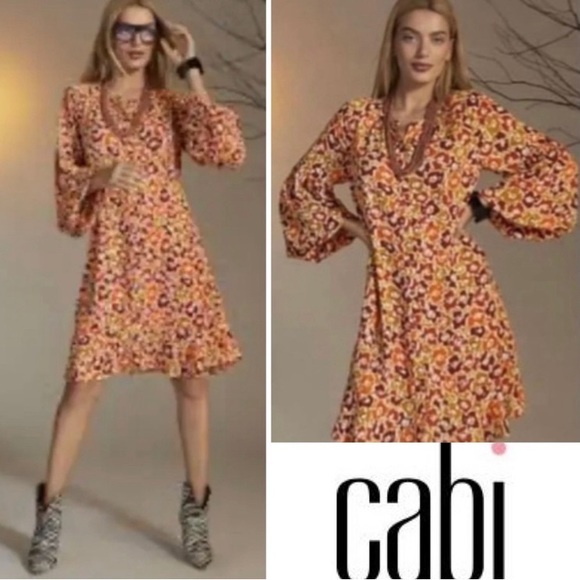 CAbi Dresses & Skirts - CAbi 4238 Daydream A-Line Dress Orange
Yellow Print Bishop Sleeves Button Large